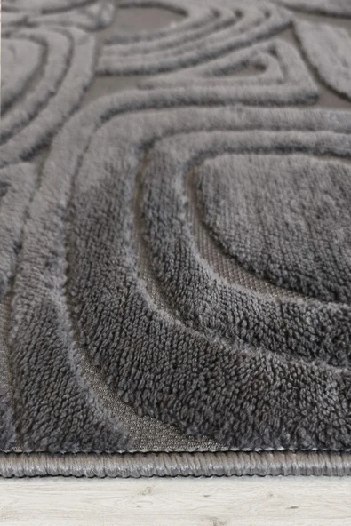 Yumuşak Dokulu İskandinav Dekoratif Kaymaz Taban Yıkanabilir Yolluk Antre Hol Halısı Salon Halısı 200 x 300 cm Antrasit - Resim 3