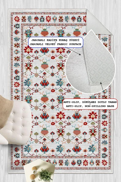 Dijital Baskılı Renkli Kilim Desenli Kaymaz Taban Yıkanabilir Halı 60 x 300 cm Çok Renkli - Resim 3