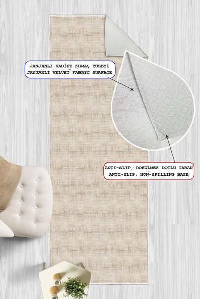 Dijital Baskılı Dekoratif Kaymaz Taban Yıkanabilir Modern Yolluk Antre Hol Halısı Salon Halısı Krem 180 x 280 cm - Resim 2