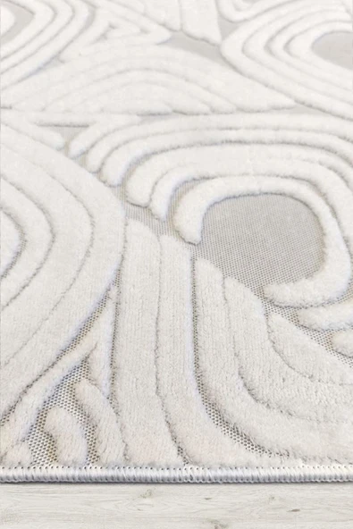 Yumuşak Dokulu İskandinav Dekoratif Kaymaz Taban Yıkanabilir Yolluk Antre Hol Halısı Salon Halısı 100 x 500 cm Beyaz - Resim 3