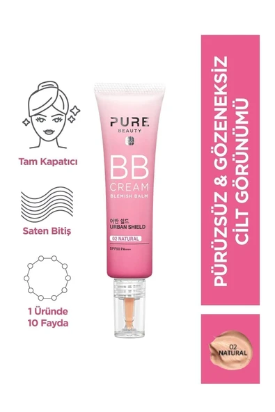 PURE BEAUTY Gözenekleri ve Renk Eşitsizliklerini Gizleyen BB Krem Spf50 Pa+++ Natural 30 ml ürün görseli 1