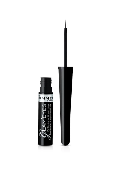 RIMMEL LONDON Siyah Eyeliner - Glam'Eyes Professional Liquid Eyeliner Black Glamour 3607344174083 - Resim 2