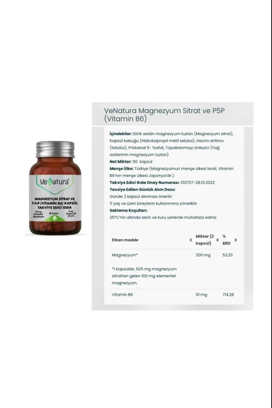 Venatura Magnezyum Sitrat,p5p ( B6) 90 Kapsül + Venatura Demir 17 mg 90 Kapsül - Resim 2