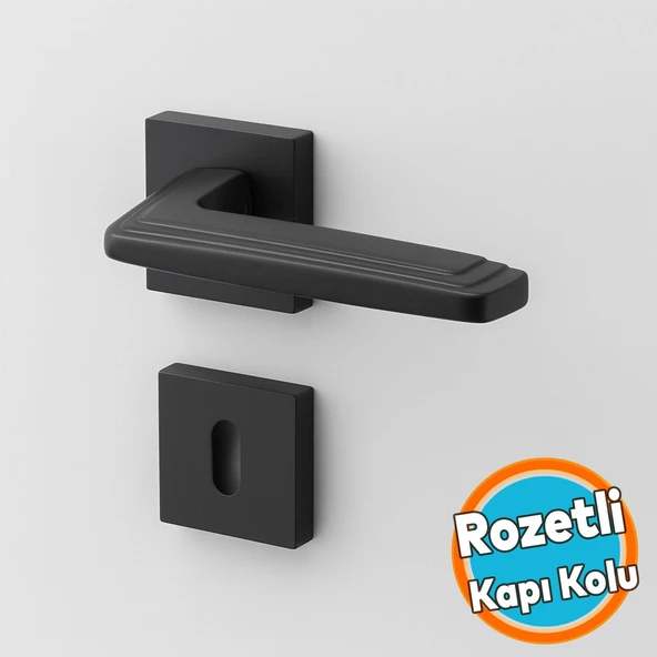 Oda Kapı Kolu Siyah Kare Rozetli Sağa Sola Uygun İç Ev Kapısı Kolları Kilitlenebilir 1 Takım ürün görseli 1