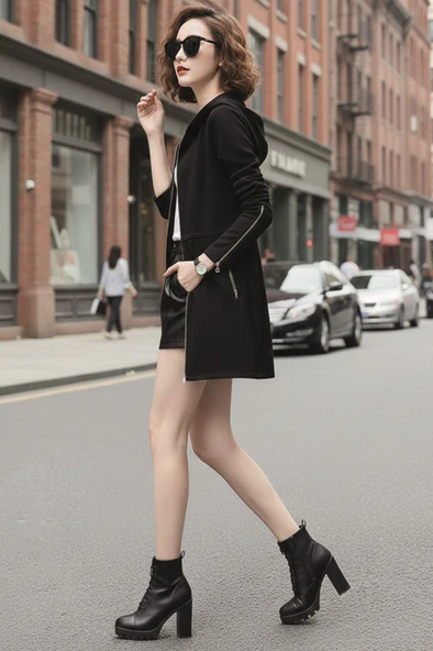 Günlük Kışlık Kaşe Kaşmir Şerit Detaylı Kadın Ceket ürün görseli 1