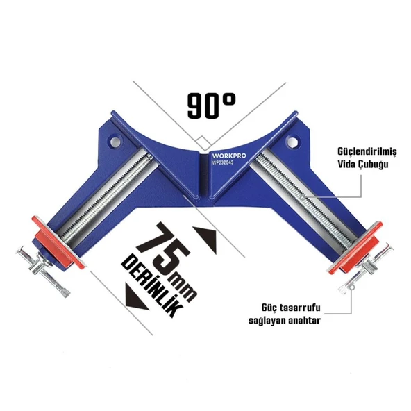 WORKPRO WP232043 75mm 90° Profesyonel Köşe İşkence - Resim 3