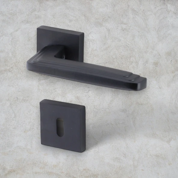 Oda Kapı Kolu Siyah Kare Rozetli Sağa Sola Uygun İç Ev Kapısı Kolları Kilitlenebilir 1 Takım - Resim 5