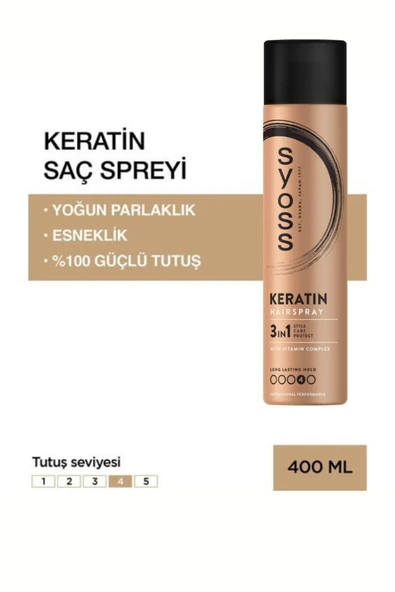 Syoss Styling Keratin  Güçlü Tutuş Saç Spreyi 400 ml Normal Saçlar ürün görseli 1
