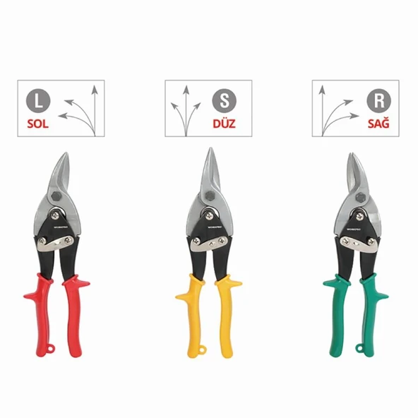 WORKPRO WP200001 250mm 3 Parça Sağ/Sol/Düz Profesyonel Kaportacı Makası - Resim 2