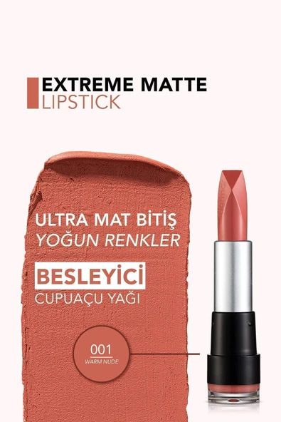 Flormar Yoğun Pigmentli Ultra Mat Ruj (SICAK TONLU NUDE) - Extreme Matte Lipstick - 001 - 8690604394890 - Resim 5