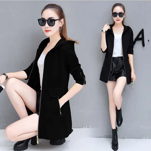 Günlük Kışlık Kaşe Kaşmir Şerit Detaylı Kadın Ceket ürün görseli 1