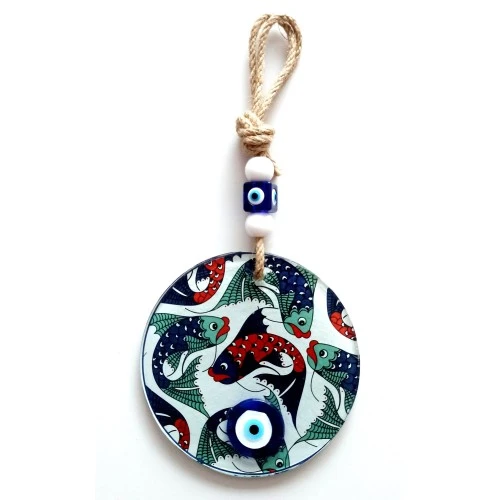 Balık Desenli Nazar Boncuklu Füzyon Cam Duvar Dekoru ürün görseli 1