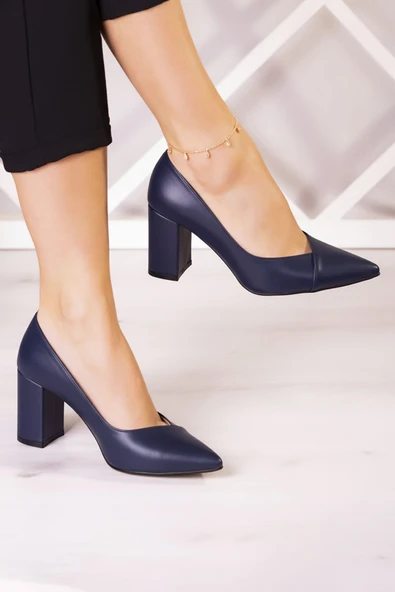 Erkan Saçmacı Belinda Lavivert Vegan Sivri Burun Kalın Topuklu Klasik Ayakkabı ürün görseli 1