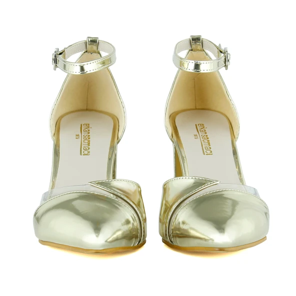 Erkan Saçmacı Aurora Altın Ayna Şeffaf Tasarım Sivri Burun Kalın Topuklu Klasik Ayakkabı - Resim 4