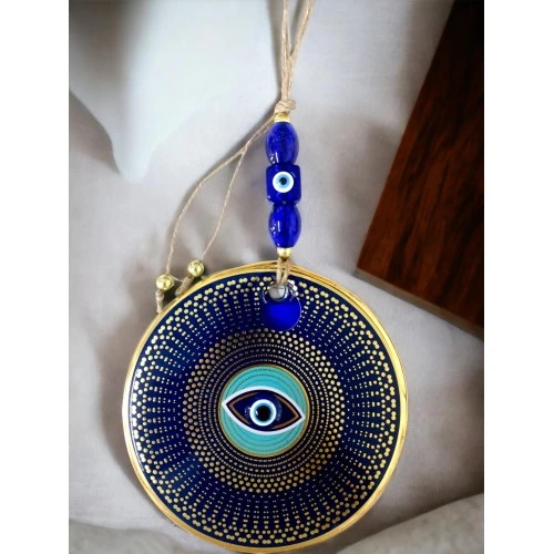 Gold Puantiyeli Nazar Boncuklu Göz Duvar Süsü - Resim 3