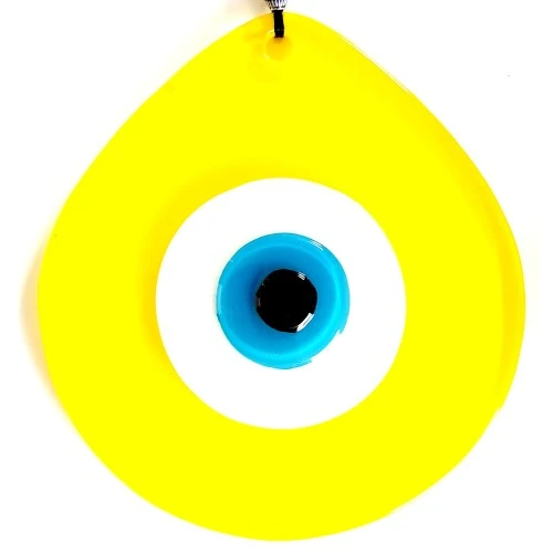 Mavi Nazar Boncuklu Sarı Renk Nazar Boncuklu Damla Desen El Yapımı Duvar Süsü - Resim 3