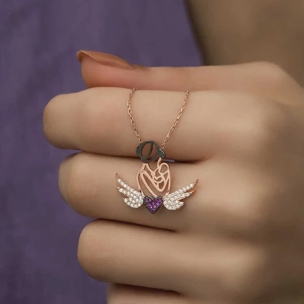 Gümüş Rose Kalpli Anne Ve Çocuk Kolye - Resim 2