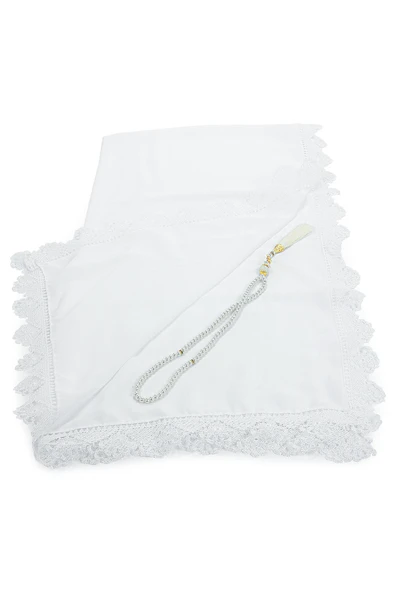 Kabe Desenli Özel Kutulu Seccade Tesbih Mevlüt Seti Beyaz - Resim 4