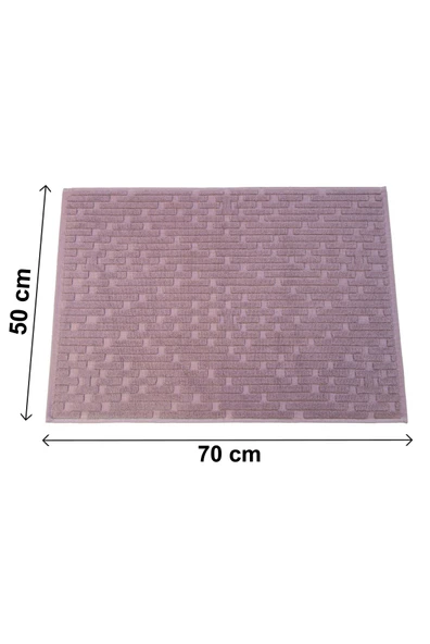 Tuğla Desenli 2li Ayak Havlusu - 50x70 cm - Su Emici Banyo Paspası Seti - Bordo - Resim 6