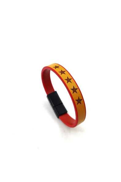 UNİSEX MIKNATIS KİLİTLİ SARI KIRMIZI DERİ BİLEKLİK - Resim 4