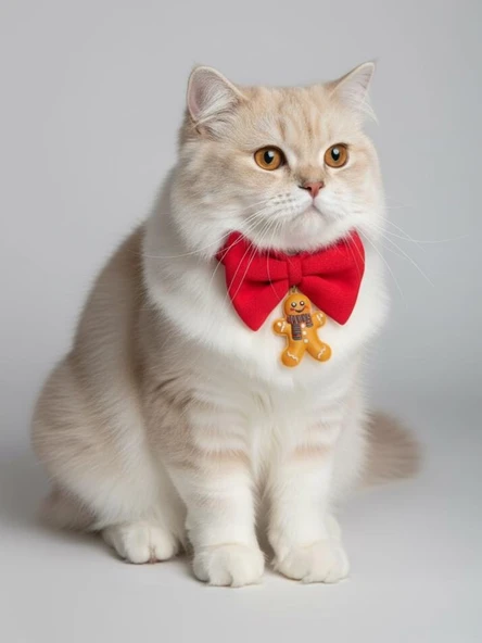 Kurabiye Adam Kedi Papyon Tasması | Kırmızı Fiyonk Boyun Aksesuarı | Noel Temalı Kedi Süsü - Resim 2