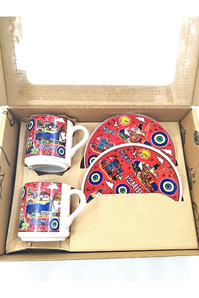 EL YAPIMI VE İZMİR TEMALI 2'Lİ FİNCAN TAKIMI - Resim 8