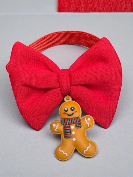 Kurabiye Adam Kedi Papyon Tasması | Kırmızı Fiyonk Boyun Aksesuarı | Noel Temalı Kedi Süsü - Resim 3