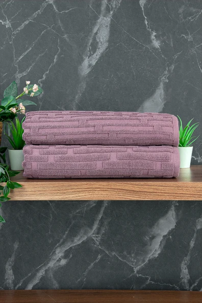 Tuğla Desenli 2li Ayak Havlusu - 50x70 cm - Su Emici Banyo Paspası Seti - Bordo - Resim 2