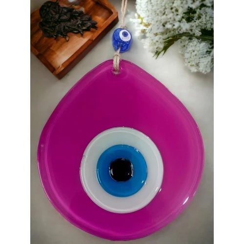Mavi Nazar Boncuklu Pembe Renk Nazar Boncuklu Damla Desen El Yapımı Duvar Süsü - Resim 3