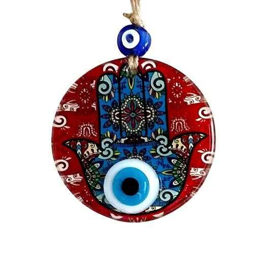 Fatma Ana Bereket Eli Desenli Nazar Boncuklu Duvar Süsü 10 Cm Cam Duvar Süsü ürün görseli 1