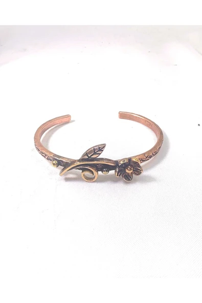 BAKIR BİLEKLİK, EL İŞÇİLİĞİ VE ÖLÇÜSÜ AYARLANABİLİR DESENLİ KADIN SAF BAKIR BİLEKLİK - Resim 2