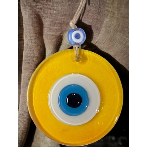 Şeffaf Sarı Nazar Boncuklu Duvar Süsü 10 Cm Cam Duvar Dekoru - Resim 4