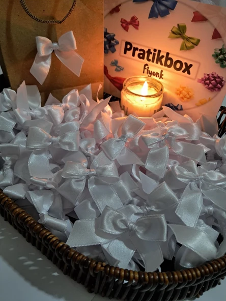 Pratikbox Fiyonk / Saten 2cm'lik / Hediyelik / Süsleme / Beyaz Renk / 50 Adet ürün görseli 1