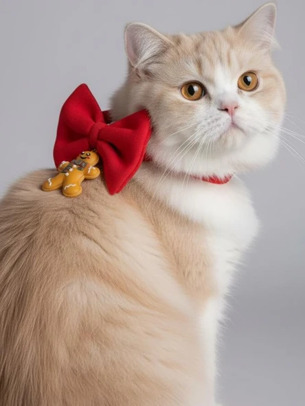 Kurabiye Adam Kedi Papyon Tasması | Kırmızı Fiyonk Boyun Aksesuarı | Noel Temalı Kedi Süsü - Resim 5