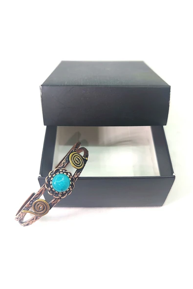 BAKIR BİLEKLİK, EL İŞÇİLİĞİ, ÖLÇÜSÜ AYARLANABİLİR DOĞALTAŞLI KADIN SAF BAKIR BİLEKLİK - Resim 11