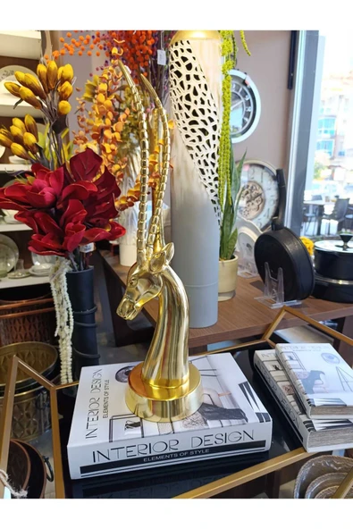 DEER HEAD GOLD 13X15X55 CM - Resim 3