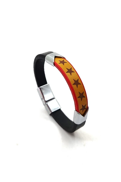 UNİSEX MIKNATIS KİLİTLİ SARI KIRMIZI DERİ BİLEKLİK ürün görseli 1