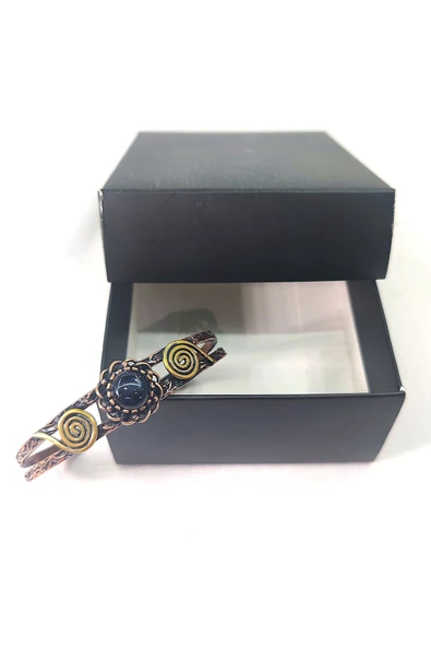 BAKIR BİLEKLİK, EL İŞÇİLİĞİ, ÖLÇÜSÜ AYARLANABİLİR DOĞALTAŞLI KADIN SAF BAKIR BİLEKLİK - Resim 5