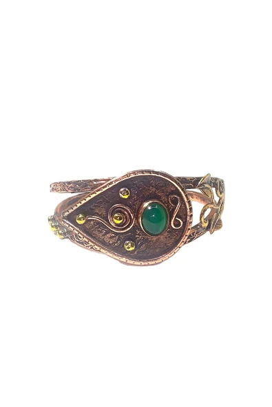 BAKIR BİLEKLİK, EL İŞÇİLİĞİ, ÖLÇÜSÜ AYARLANABİLİR DOĞALTAŞLI KADIN SAF BAKIR BİLEKLİK - Resim 8