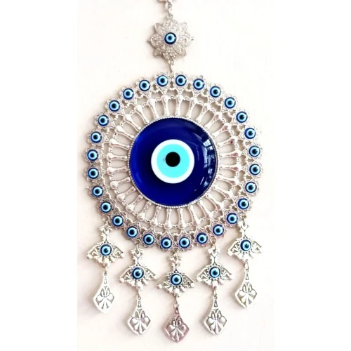 Yuvarlak Nikel Zamak Kaplamalı Nazar Boncuğu Duvar Süsü - Resim 2