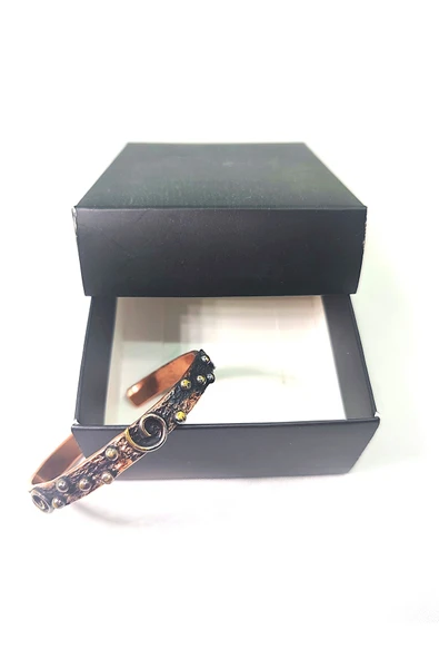 BAKIR BİLEKLİK, EL İŞÇİLİĞİ VE ÖLÇÜSÜ AYARLANABİLİR DESENLİ KADIN SAF BAKIR BİLEKLİK - Resim 3