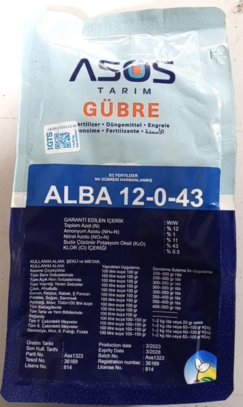 ASOS TARIM – ALBA 12-0-43 - 1 Kg - Hızlı Etki, Güçlü Gelişim ürün görseli 1