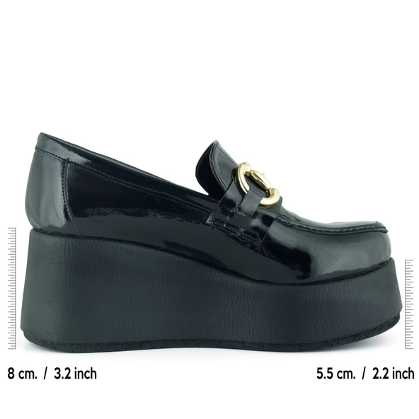 Erkan Saçmacı Celyn Siyah Rugan Yuvarlak Burun Tokalı Dolgu Topuklu Günlük Ayakkabı - Resim 2