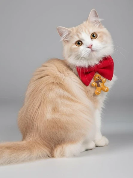 Kurabiye Adam Kedi Papyon Tasması | Kırmızı Fiyonk Boyun Aksesuarı | Noel Temalı Kedi Süsü - Resim 4