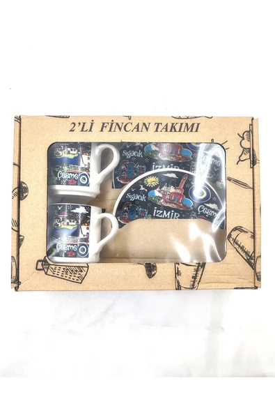 EL YAPIMI VE İZMİR TEMALI 2'Lİ FİNCAN TAKIMI - Resim 3