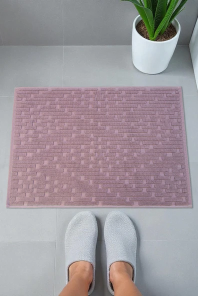 Tuğla Desenli 2li Ayak Havlusu - 50x70 cm - Su Emici Banyo Paspası Seti - Bordo ürün görseli 1