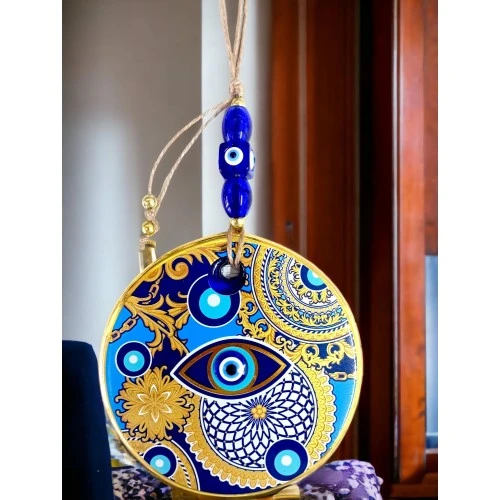 Çini Gold Desen Nazar Boncuklu Gözlü Duvar Süsü - Resim 2