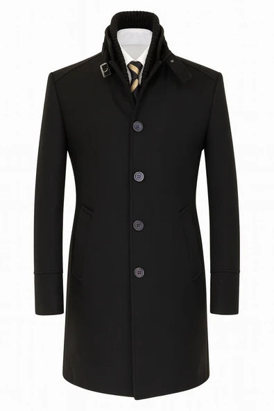 Erkek Slim Fit Kaşe Kaban – Çıkarılabilir Ribanalı Fermuarlı Yaka, S–XXL ürün görseli 1