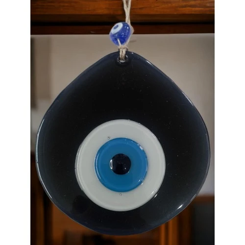 Mavi Nazar Boncuklu Siyah Renk Nazar Boncuklu Damla Desen El Yapımı Duvar Süsü - Resim 4