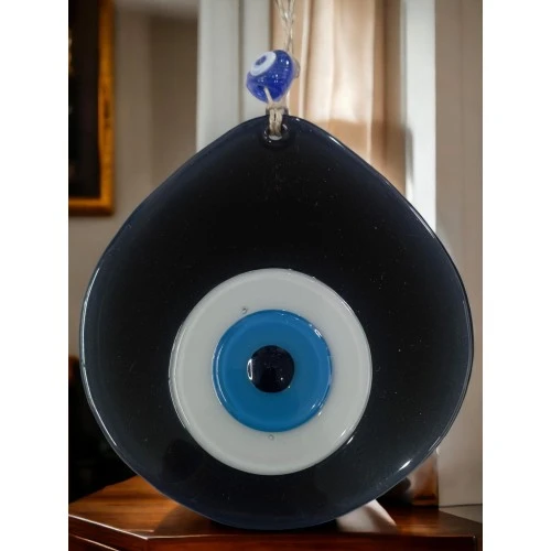 Mavi Nazar Boncuklu Siyah Renk Nazar Boncuklu Damla Desen El Yapımı Duvar Süsü - Resim 3